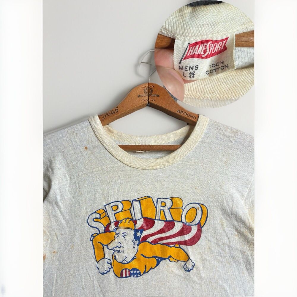 Vintage Spiro Agnew Shirt Mens Large White 1960s Made In USA Political Campaign